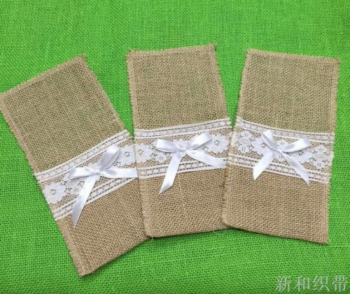 jute cloth tableware bag knife and fork bag for party environmental protection lace linen