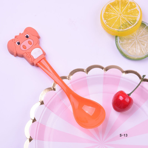 daily creative cartoon silicone pvc handle pc plastic spoon tableware department store short spoon gift customization