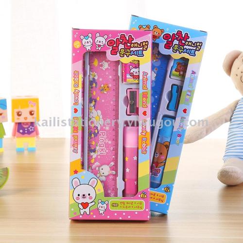 creative korean stationery set cute cartoon children‘s stationery supplies five-piece set small prizes customized wholesale