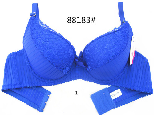 Lace Stitching Striped Cloth Thin under Thick Large Size Breathable Bra Solid Color Bra Women‘s Underwear 