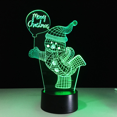 The factory sells Christmas snowman remotely and touches the colorful 3D lamp and touches the lamp