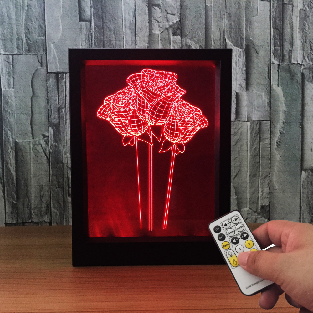 友立佳玫瑰花时尚创意3D礼品台灯床头灯 led小夜灯装饰氛围相框灯