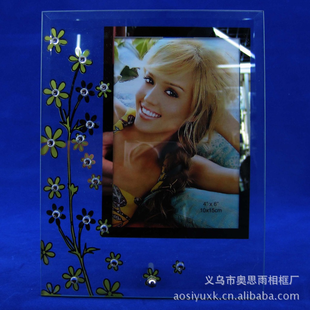 义乌洗镜套色粘珠款2/丝印/玻璃相框/创意/外贸出口/相框 5吋
