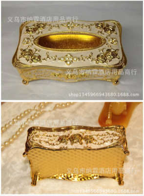 High - grade gold - plated European - style diamond paper towel box hotel tea bar KTV room metal paper box decorative articles.