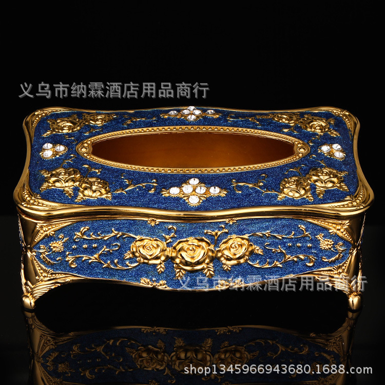 新款带钻欧式抽纸盒高档家居餐巾纸盒收纳盒纸巾盒锌合金