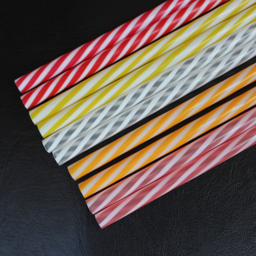 Color Striped Plastic Straw Pp Two-Color Straw Plastic Thread Straw Thickened Hard Straw Wholesale