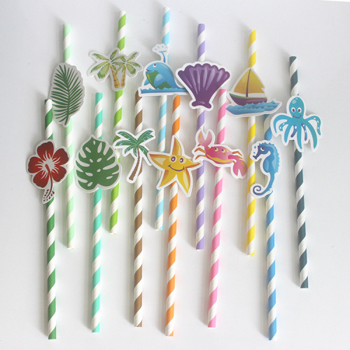 cartoon straw with card party straw ocean series party paper straw straw