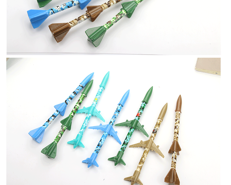 创意文具迷彩色飞机火箭造型中性笔导弹签字水