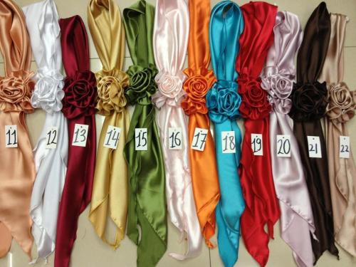 Fashionable and Changeable Solid Color Scarf plus Small Flowers European and American Belt Headdress Flower Scarf Hatband Small Silk Scarf Jane Eyre Silk Edge