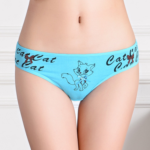 Spot Supply Women‘s Underwear Sexy Comfortable Women‘s Cotton T-Back Cute Kitten Print T-Back Wholesale