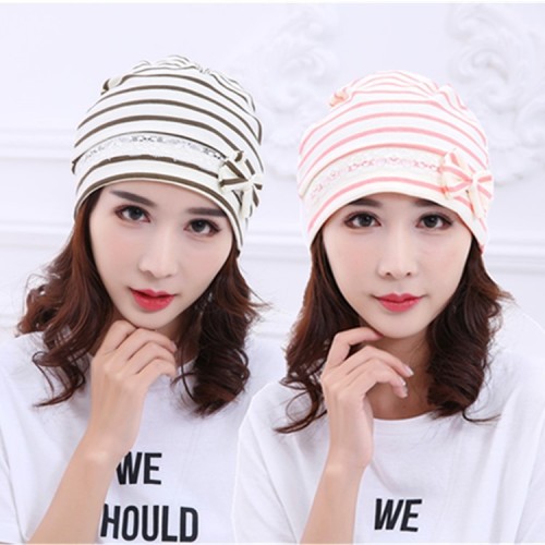 Pink Bear Brown Bear Striped Confinement Cap Spring， Summer， Autumn Bow Cap for Pregnant Women Maternity Hat