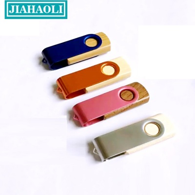 Jhl-up016 creative metal stainless steel rotating wooden clip U disk enterprise bamboo gifts custom LOGO..