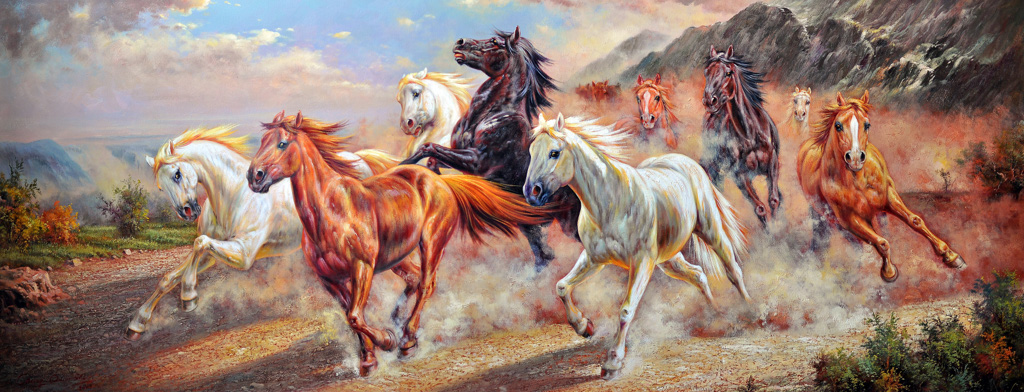 Art Factory Feng Shui Eight Horse Canvas Painting Limited Edition