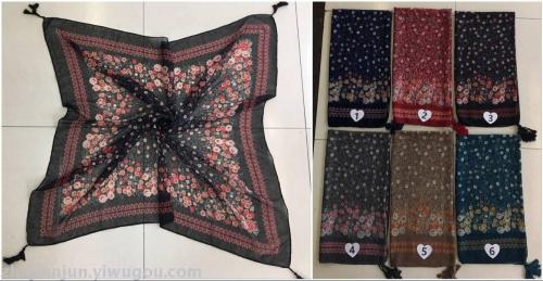 Small Flower Positioning Pattern Fashion Silk Scarf Summer Shawl Colors and Styles