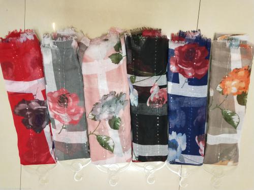 Sequined Plaid Flower Print Pattern Fashion Yarn Scarf Summer Shawl Color Style Variety 