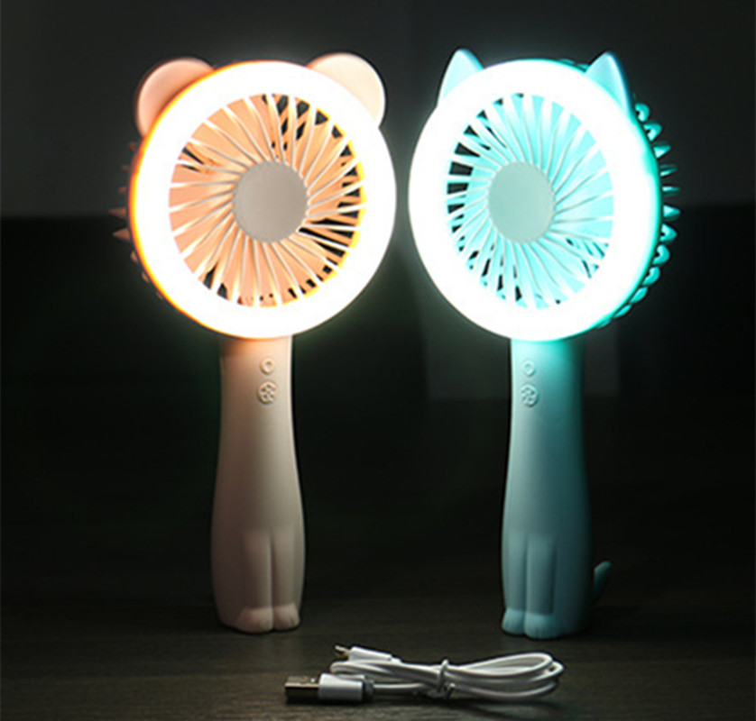 创意猫咪台灯手持风扇小熊夜灯风扇
