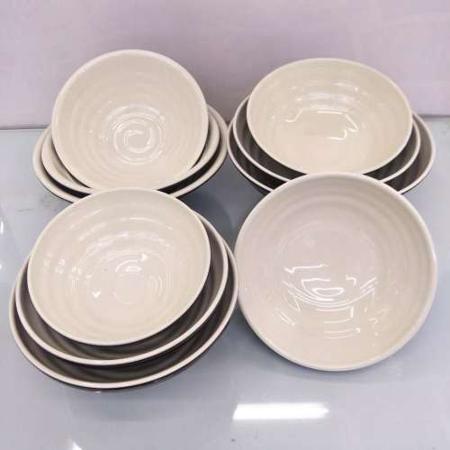 Melamine Tableware A5 Big Soup Bowl Ramen Bowl Imitation Porcelain inside and outside Rib Large Bowl Coffee Two-Color Commercial Bowl