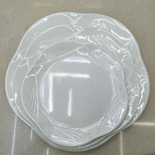 Melamine Tableware Disc Self-Service Bone Dish Hot Pot Shop round White Bowl Plate Dish Imitation Porcelain Lace Creative Plate and Dish