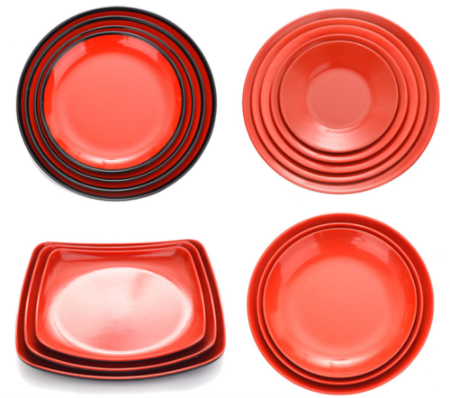 melamine tableware wholesale two-color in black and red disc shallow plate round dish hot pot dish daily use