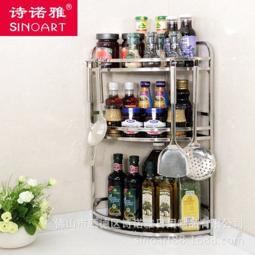 stainless steel kitchen rack wall-mounted corner seasoning rack tripod kitchenware storage rack