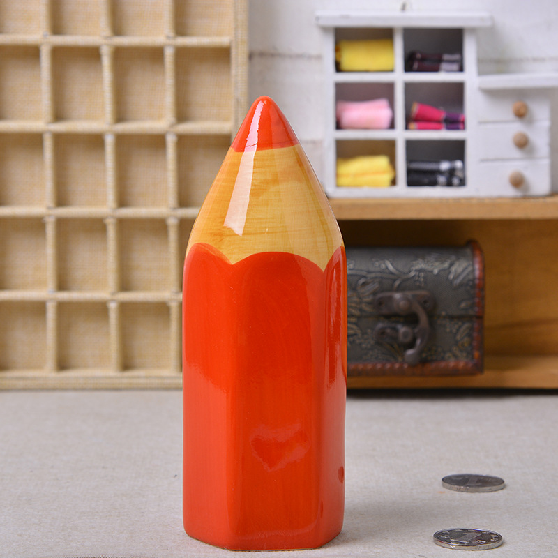 时尚陶瓷工艺品 可爱儿童玩具家居摆件铅笔存钱罐储存罐大号批发