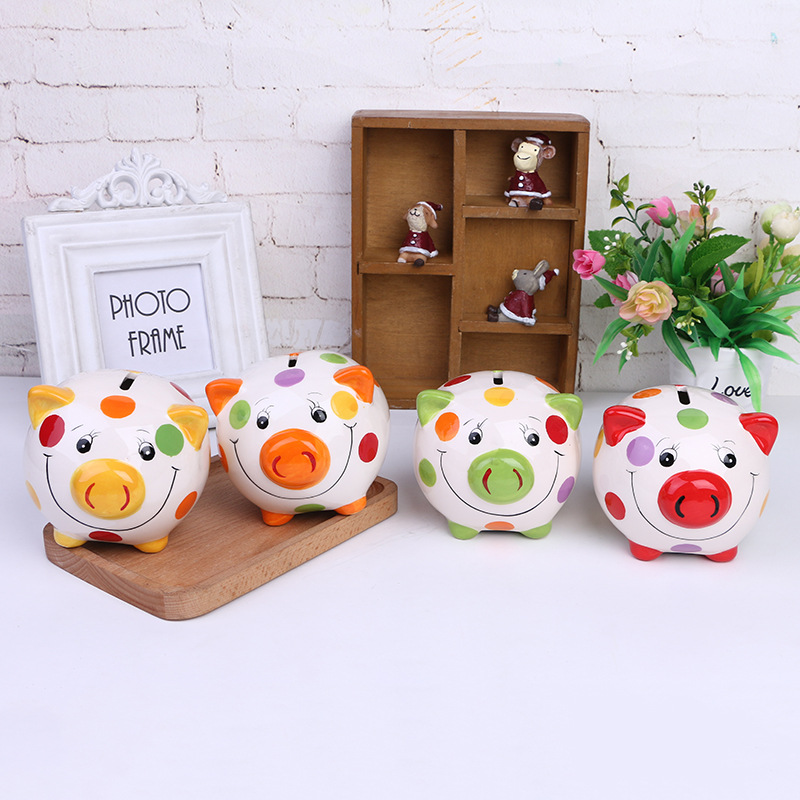 创意陶瓷工艺品储钱罐 家居摆件储蓄罐彩绘描金 欢乐送福发财猪