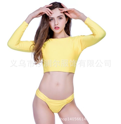 bikini foreign trade new long sleeve drifting suit backless solid color split swimsuit nylon quality factory direct sales