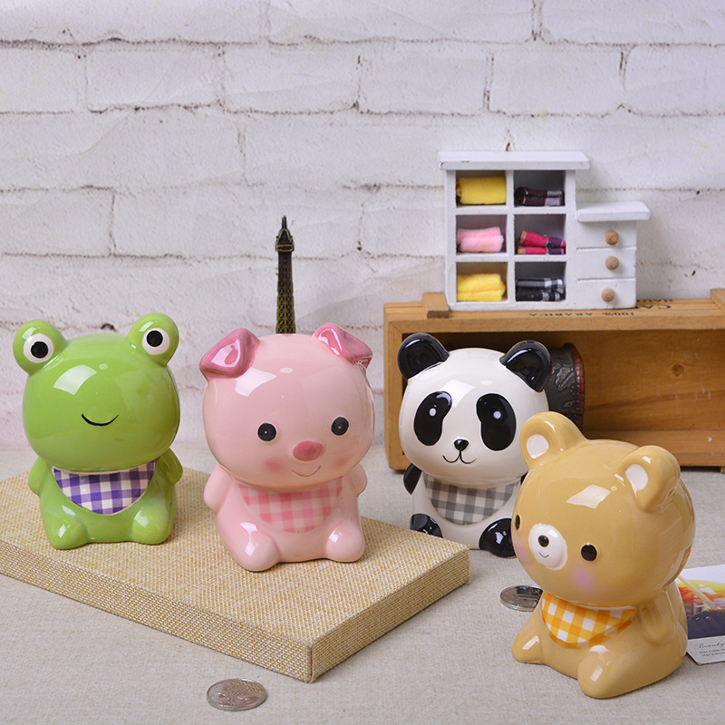 创意儿童礼物卡通小动物陶瓷存钱罐 纯手工零钱罐家居工艺品摆件