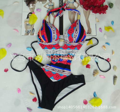 Bikini Foreign Trade New Sexy Printing Belly Covering Slimming Split Swimsuit Nylon Quality Factory Direct Sales 