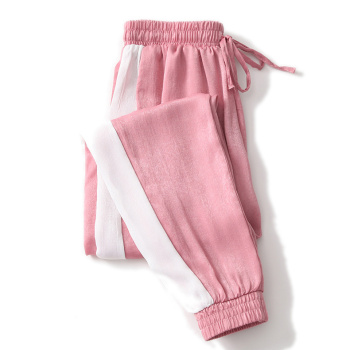 2018春夏新款粉色运动裤女ins超火丝绸德芙裤