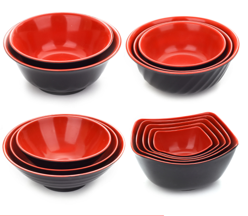 Porcelain Melamine Tableware Two-Color in Black and Red Ajisen Ramen Bowl Rice Noodle Bowl Soup Noodle Large Bowl Tableware