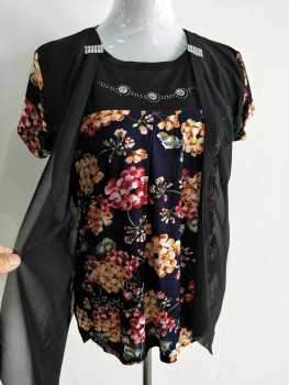 夏季新款妈妈装短袖t恤女两件套外套衫冰丝印