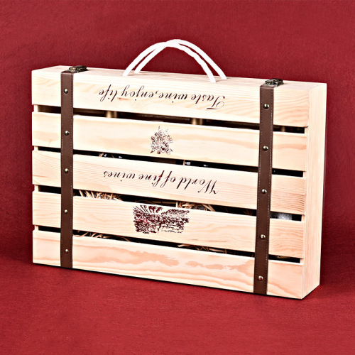 New Wooden Wood Color Portable High-End 6 Red Wine Pack Solid Wood Hollow Flip Wine Gift Box 6