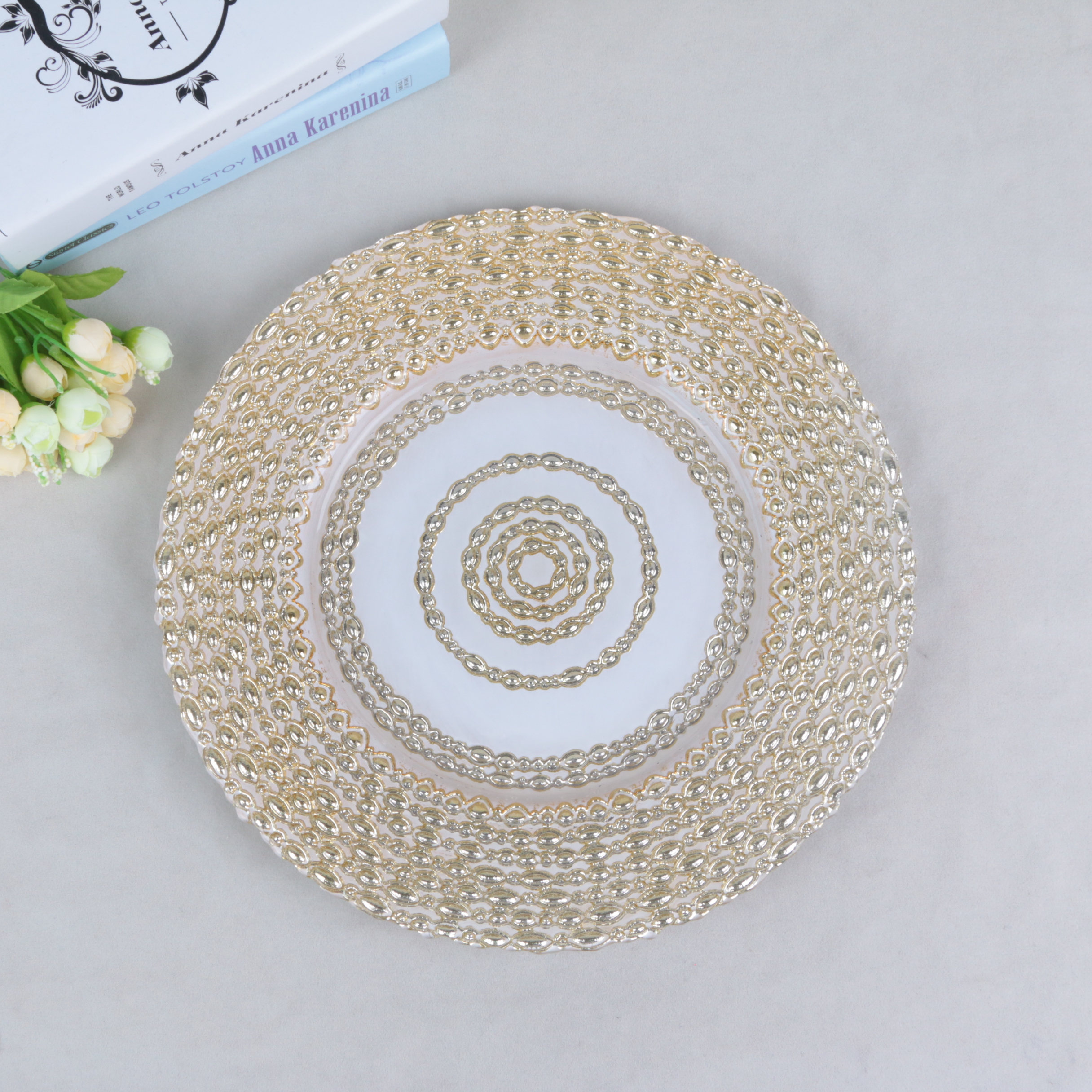 玻璃盘 厂家电镀金边西餐餐盘糕点盘摆件玻璃盘子