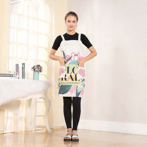 korean style custom cotton linen home apron printed flamingo sleeveless work clothes creative apron wholesale