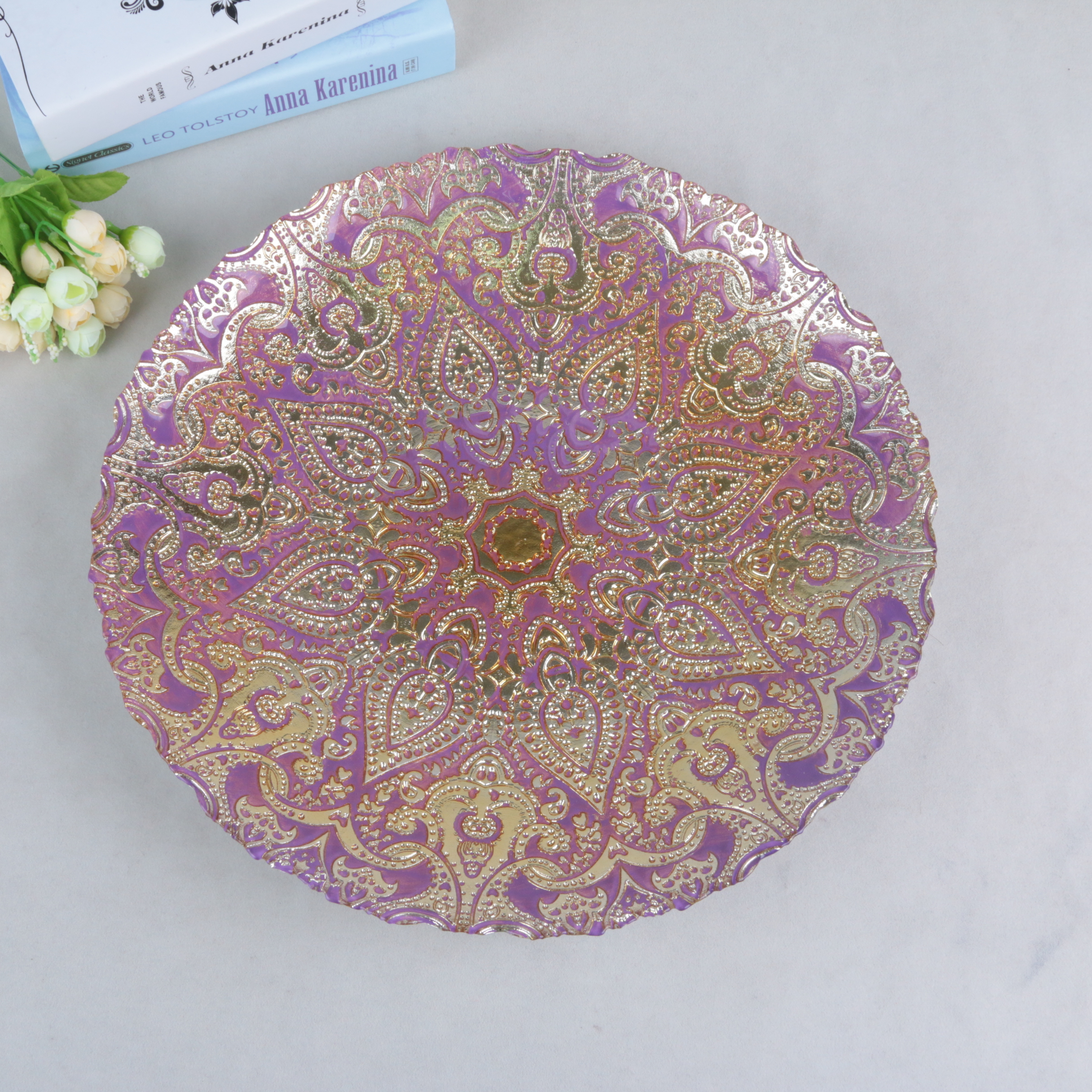 玻璃婚庆主盘家用餐具餐盘圆形托盘水果盘