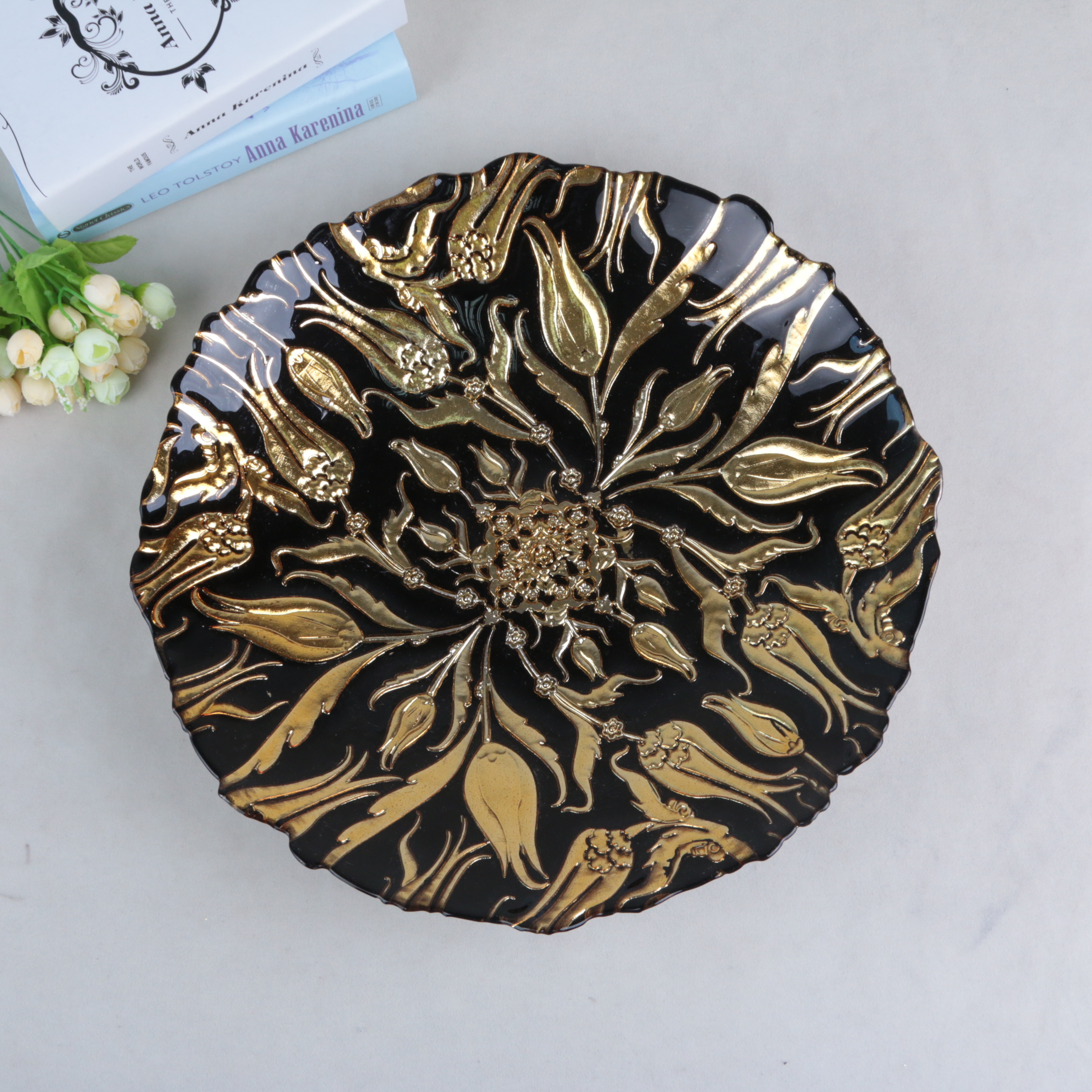 玻璃婚庆主盘家用餐具餐盘圆形托盘水果盘