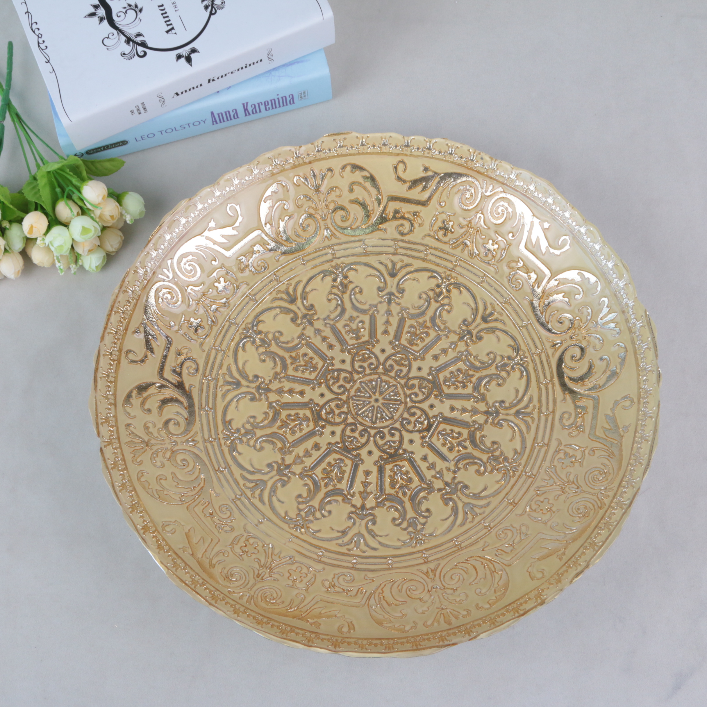 盘子 玻璃婚庆主盘家用餐具餐盘圆形托盘水果盘