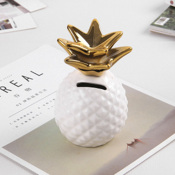外贸欧式存钱罐陶瓷菠萝凤梨储蓄罐金色家居可