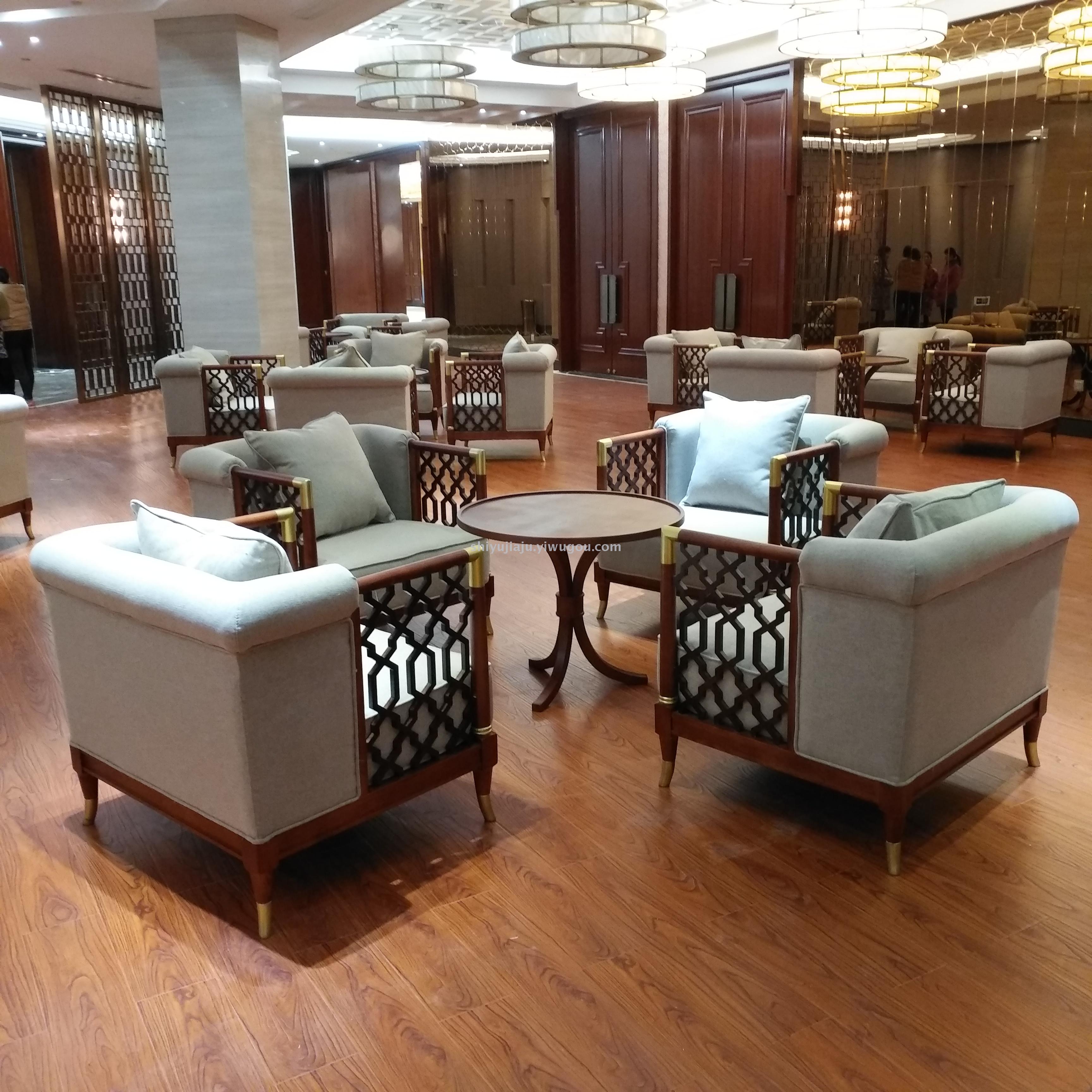 绍兴度假酒店工程新中式家具定做 会所禅意实木沙发组合