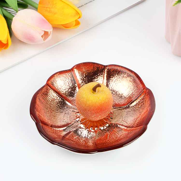 厂家定制彩色玻璃盘子 甩制色料玻璃盘子