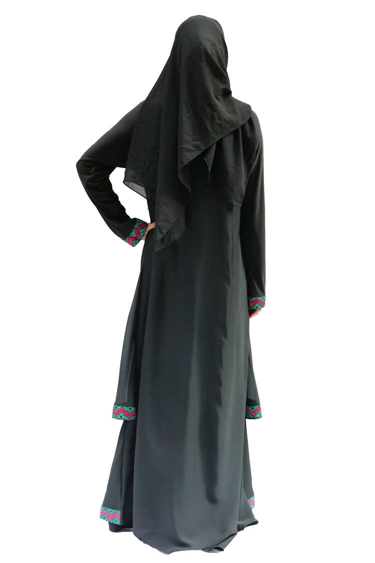 穆斯林女装黑袍混色带花边双层长裙厂家现货一件可发详情15
