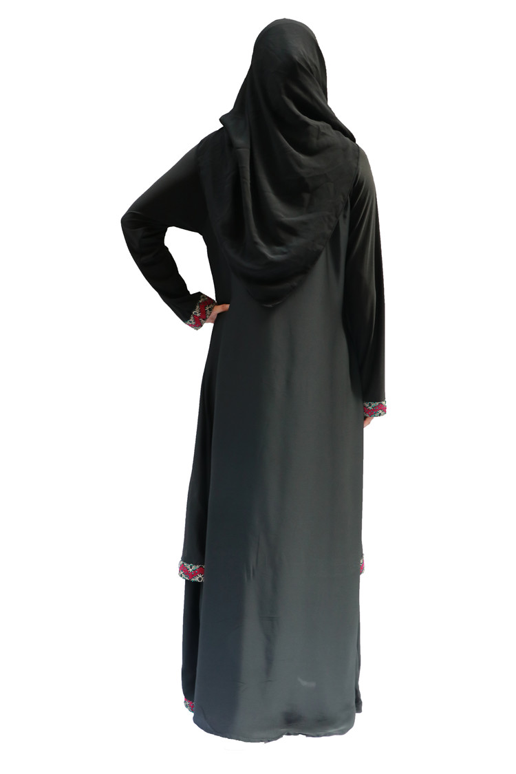 穆斯林女装黑袍混色带花边双层长裙厂家现货一件可发详情12