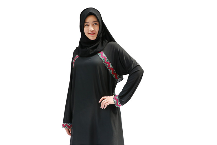 穆斯林女装黑袍混色带花边双层长裙厂家现货一件可发详情10