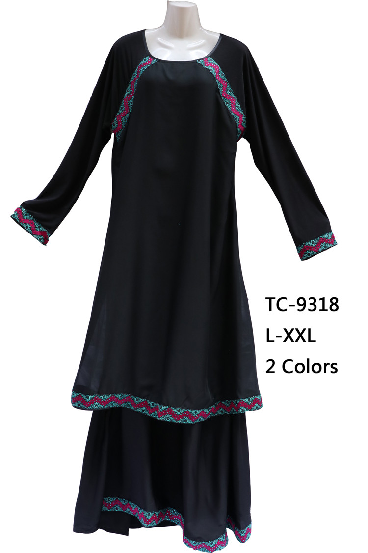穆斯林女装黑袍混色带花边双层长裙厂家现货一件可发详情16