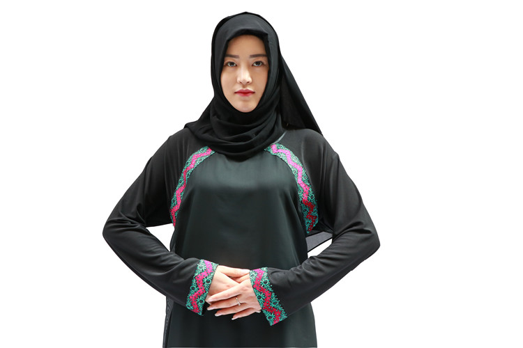 穆斯林女装黑袍混色带花边双层长裙厂家现货一件可发详情9