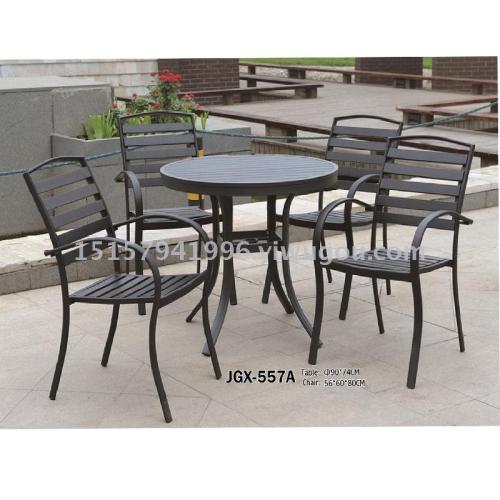 Outdoor Garden Courtyard Leisure Outdoor Dining Table Terrace Antiseptic Wood Outer Swing Chair Iron Imitation Wood Plastic Wood Table and Chair Combination