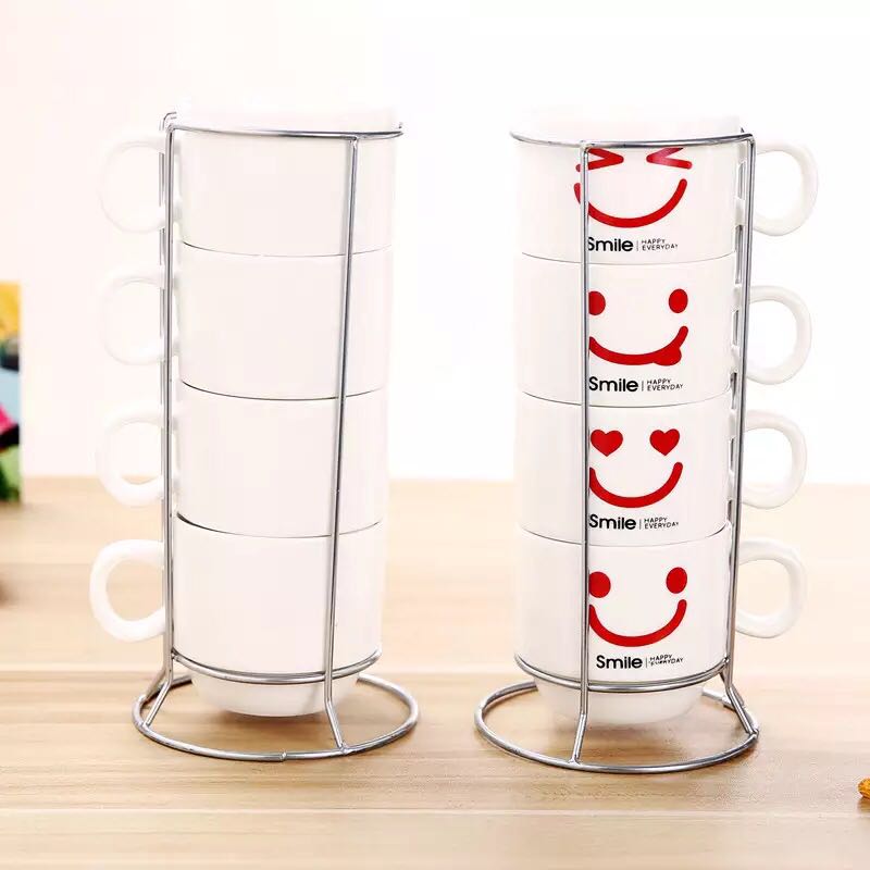 带铁架陶瓷叠叠杯4个杯