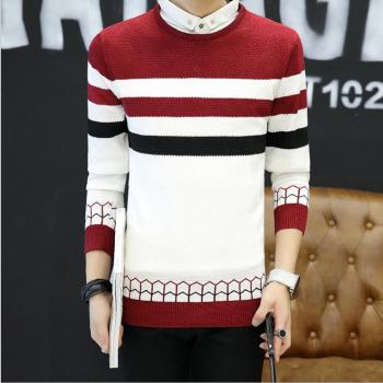 假两件毛衣男衬衫领韩版带领子毛衣清新衬衫领