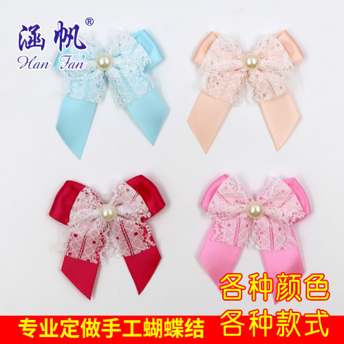 spot 2.5cm ribbon polyester with lace hand bow children‘s hair accessories clothing accessories double-layer bow